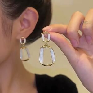 Gold and White Earrings